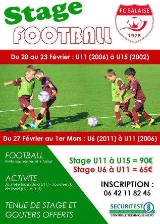 FC Salaise : Inscriptions pour le stage de perfectionnement U6 à U15